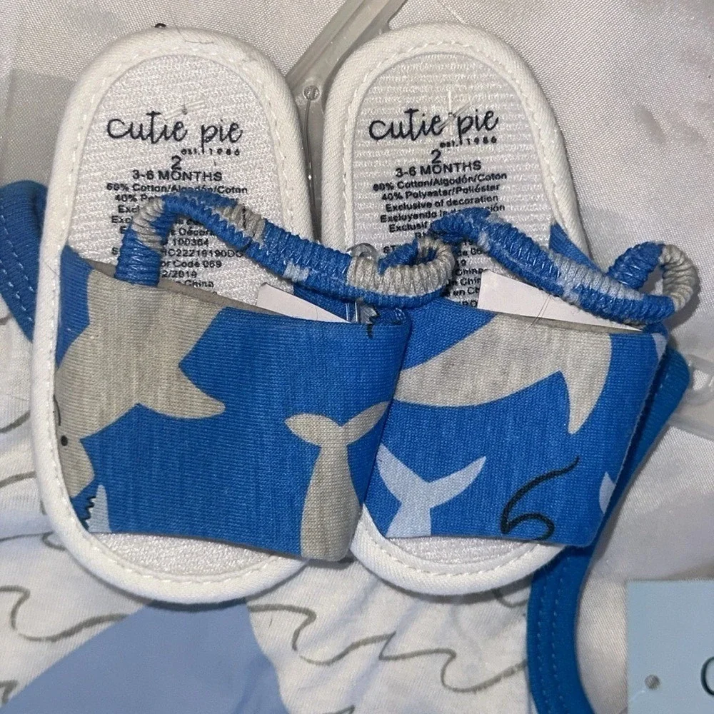 Cutie Pie Baby Boys 3 Piece Shark Jawsome Set Bodysuit Shorts Booties 3-6M Blue